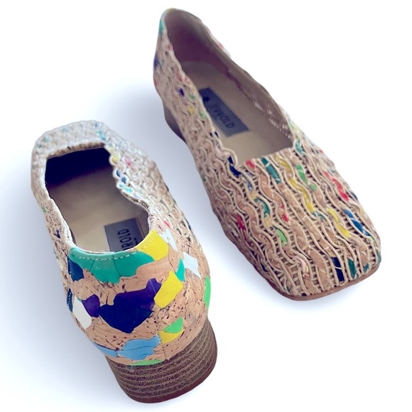 Vintage Shoes - Margaret Jerrold Woven Cork Artsy Painted Shoes Made in Spain Size 8